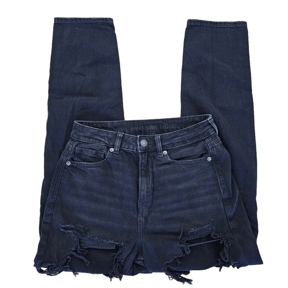 American Eagle Outfitters Mom Jeans destroyed black  size 4 - Picture 11 of 11